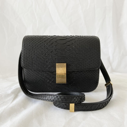 Celine Black Python Medium Classic Box Shoulder Bag