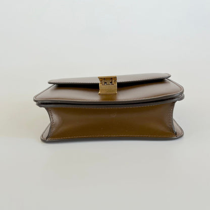 Celine brown leather teen box bag with detachable strap