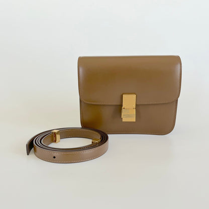 Celine brown leather teen box bag with detachable strap
