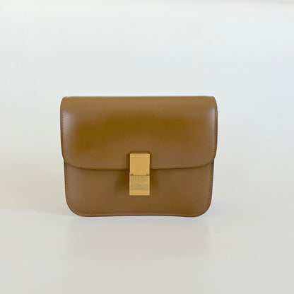 Celine brown leather teen box bag with detachable strap