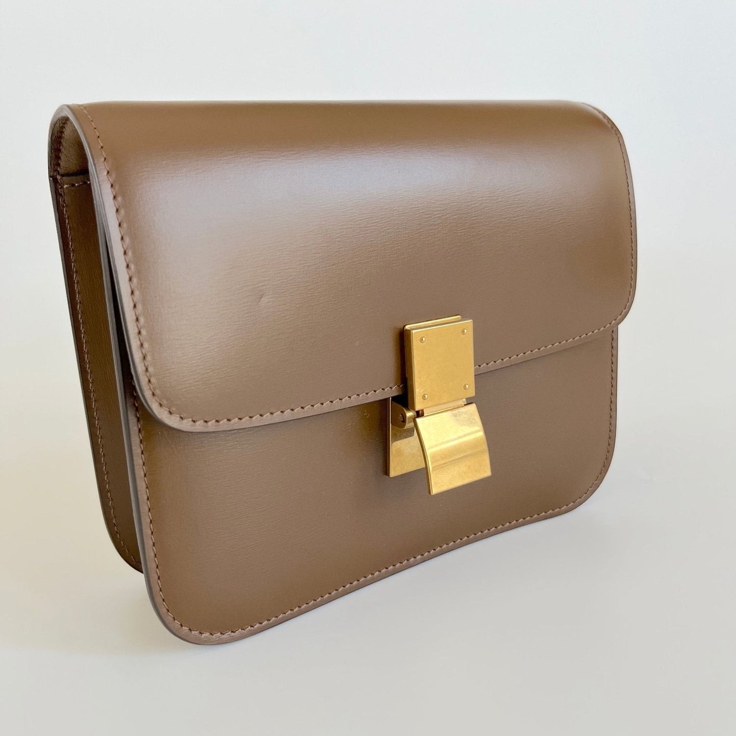 Celine brown leather teen box bag with detachable strap