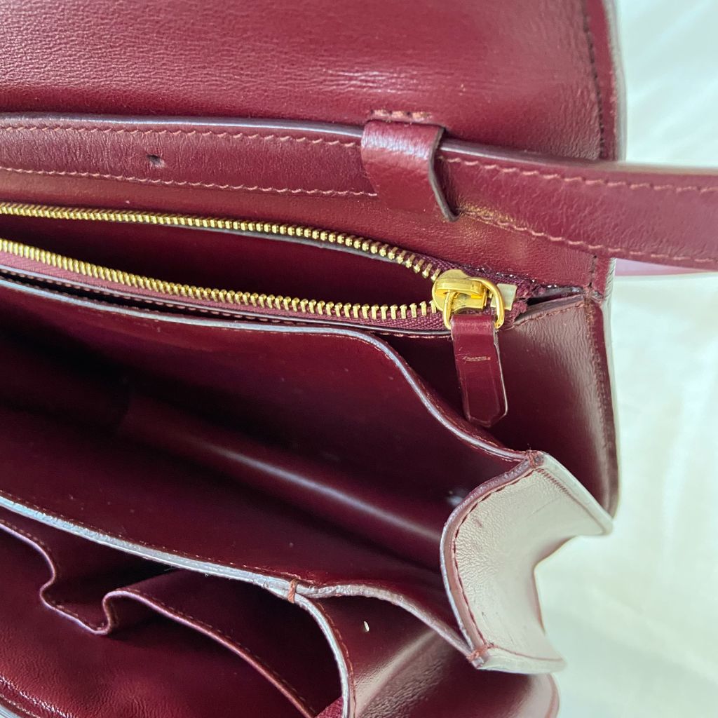 Celine Burgundy Leather Medium Classic Box Shoulder Flap Bag