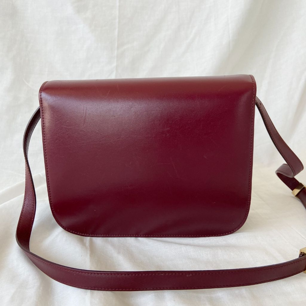 Celine Burgundy Leather Medium Classic Box Shoulder Flap Bag