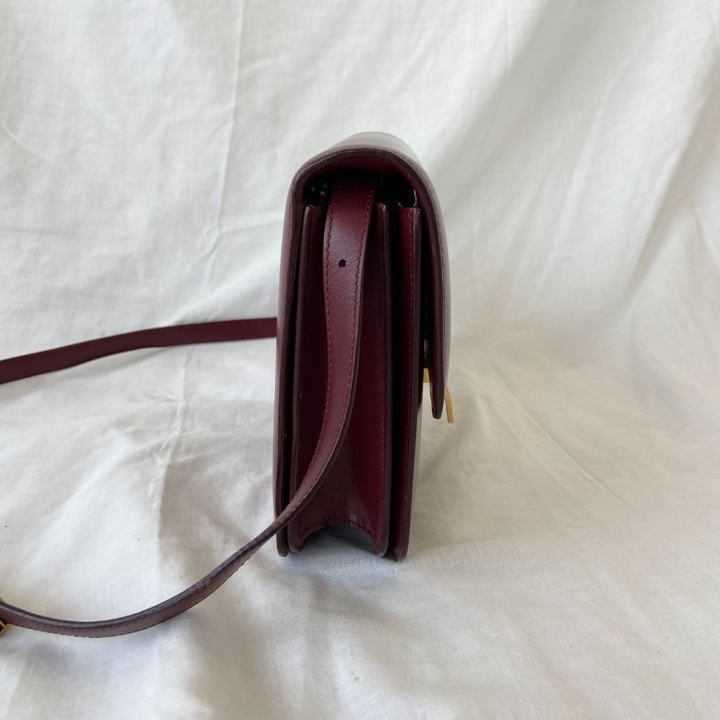 Celine Burgundy Leather Medium Classic Box Shoulder Flap Bag