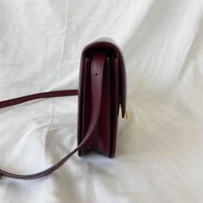 Celine Burgundy Leather Medium Classic Box Shoulder Flap Bag