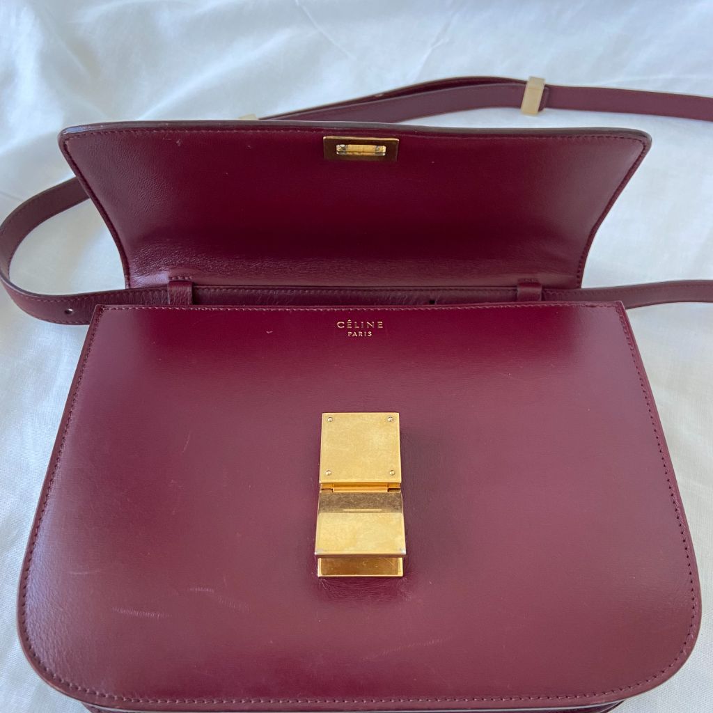 Celine Burgundy Leather Medium Classic Box Shoulder Flap Bag