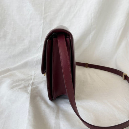 Celine Burgundy Leather Medium Classic Box Shoulder Flap Bag