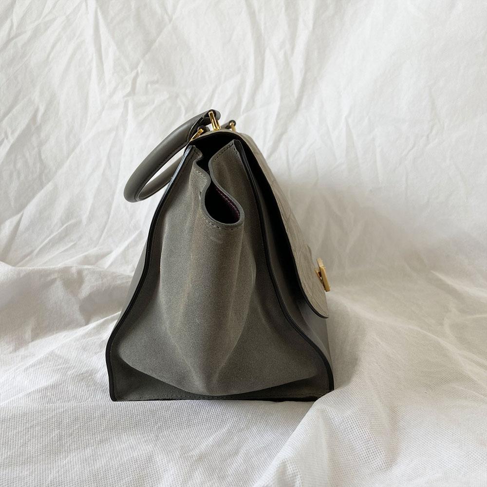 Celine Grey Croc Embossed Medium Trapeze Top Handle Bag