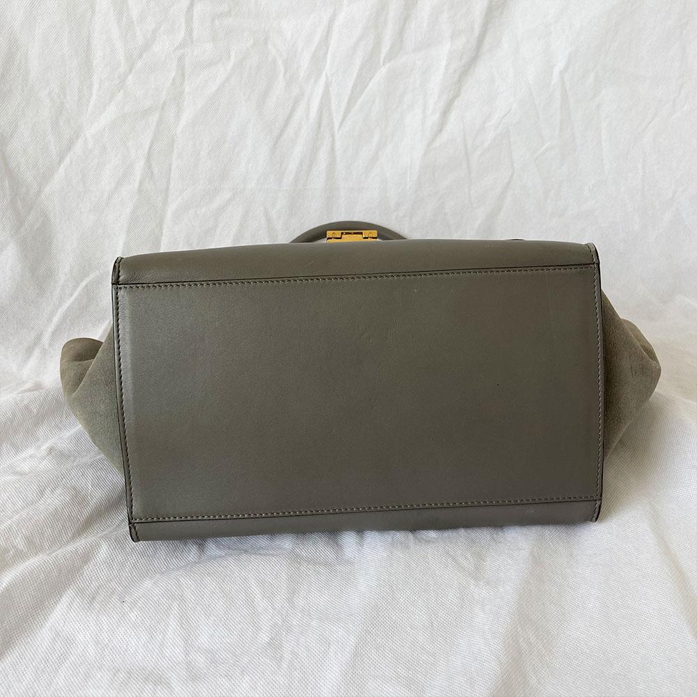 Celine Grey Croc Embossed Medium Trapeze Top Handle Bag