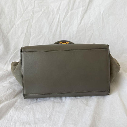 Celine Grey Croc Embossed Medium Trapeze Top Handle Bag