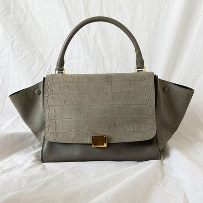 Celine Grey Croc Embossed Medium Trapeze Top Handle Bag