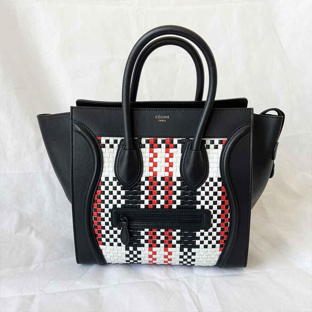 Celine Luggage Handbag Woven Leather Mini