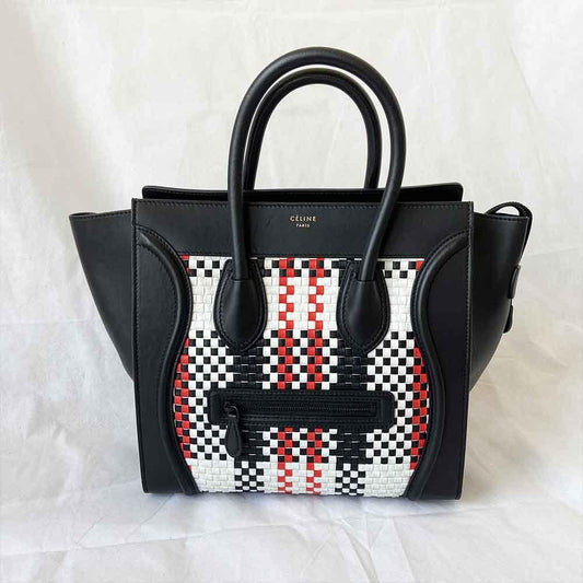 Celine Luggage Handbag Woven Leather Mini