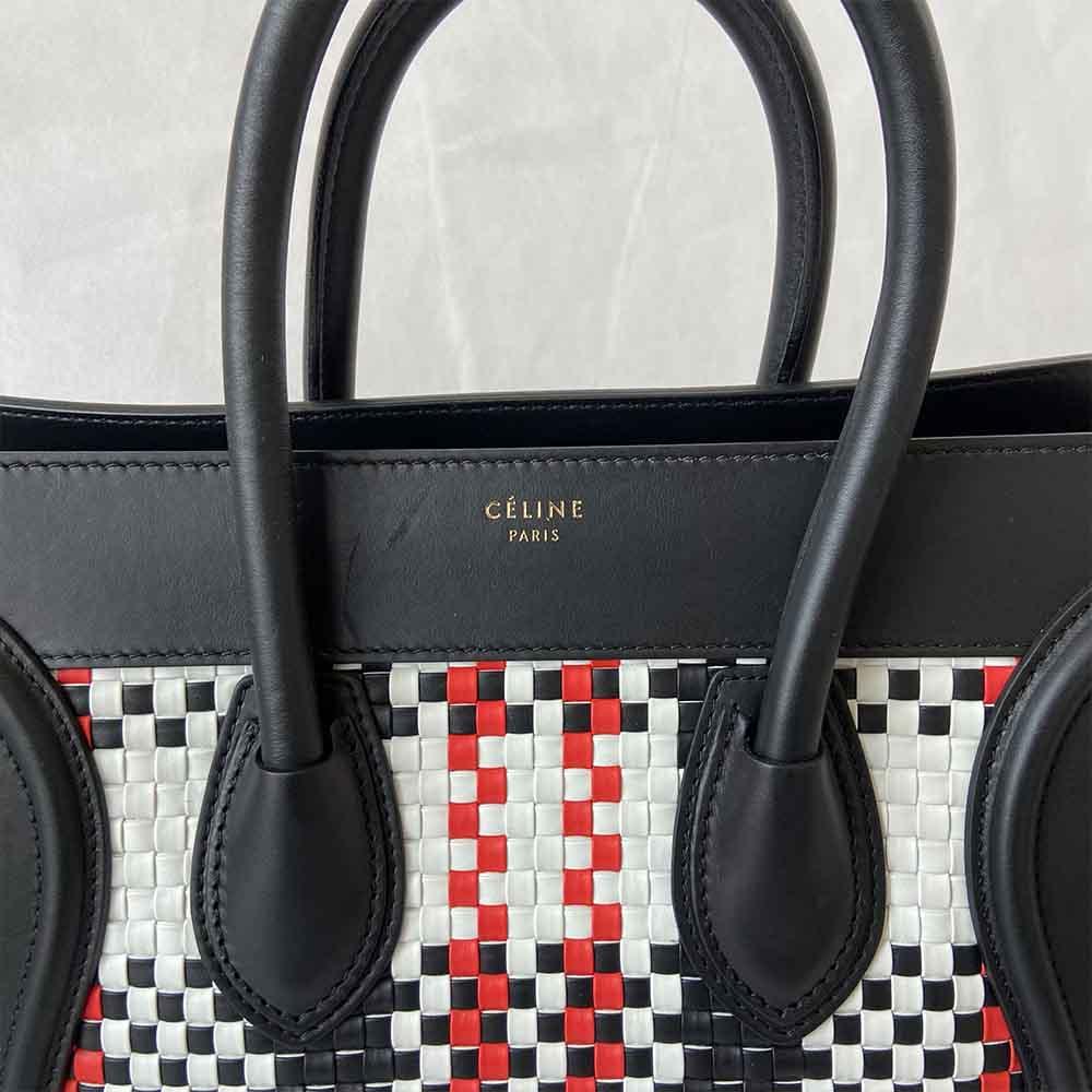 Celine Luggage Handbag Woven Leather Mini
