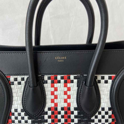 Celine Luggage Handbag Woven Leather Mini