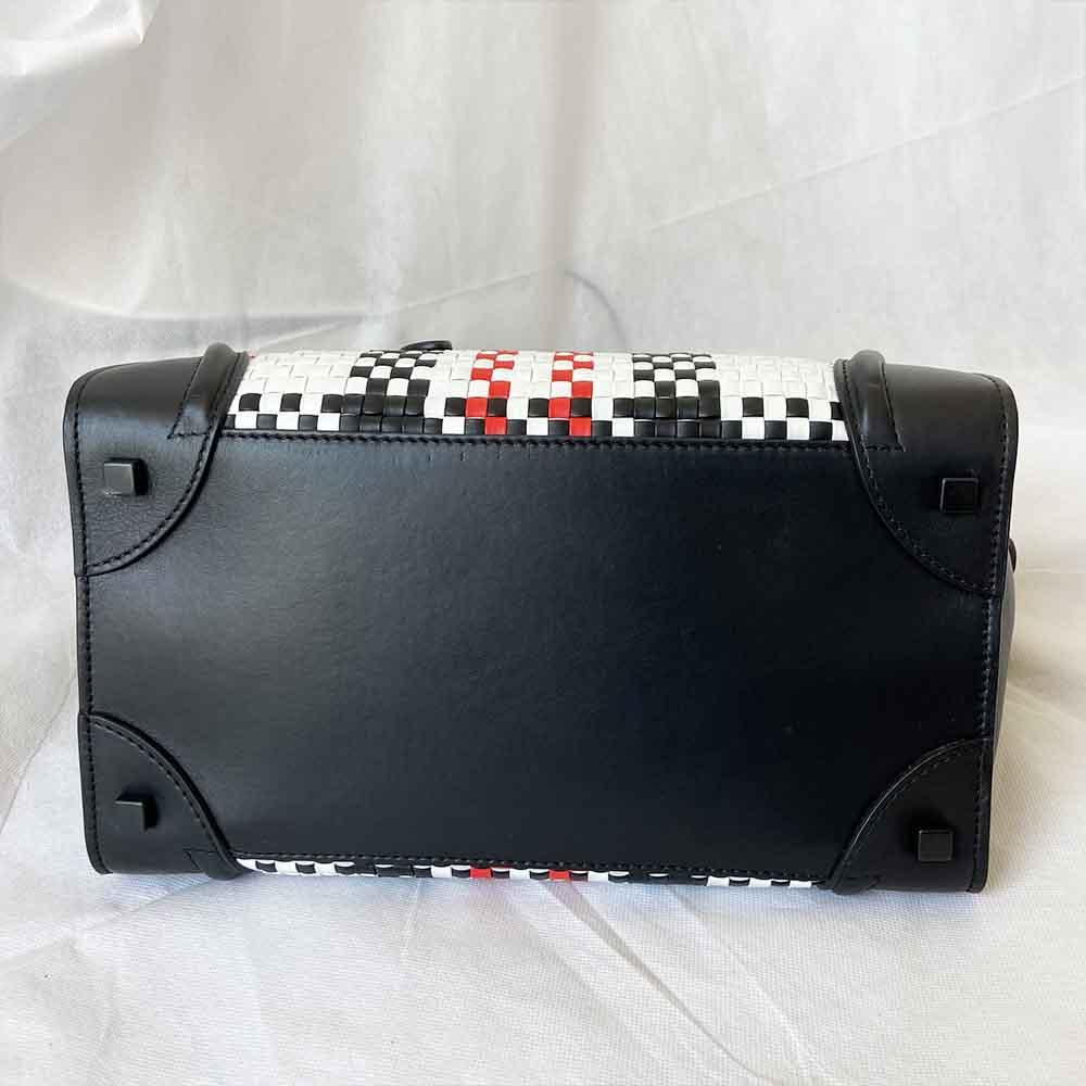 Celine Luggage Handbag Woven Leather Mini