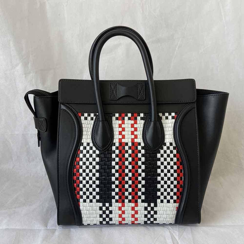Celine Luggage Handbag Woven Leather Mini