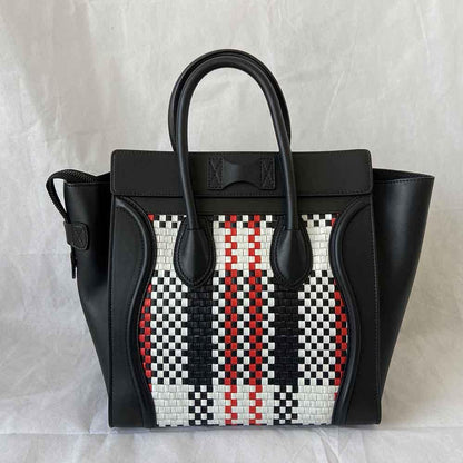 Celine Luggage Handbag Woven Leather Mini