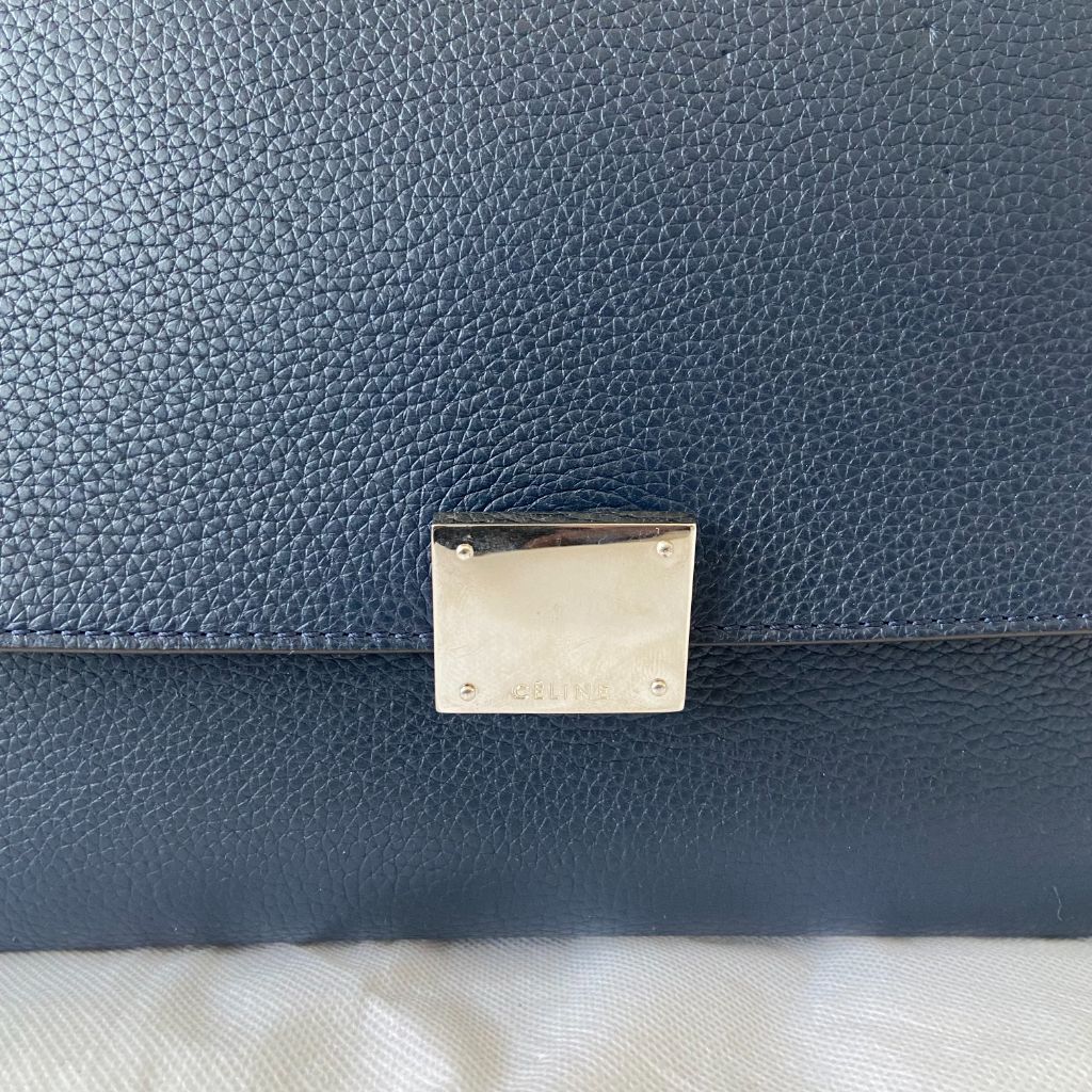 Céline Navy Blue Suede and Leather Medium Trapeze Top Handle Bag