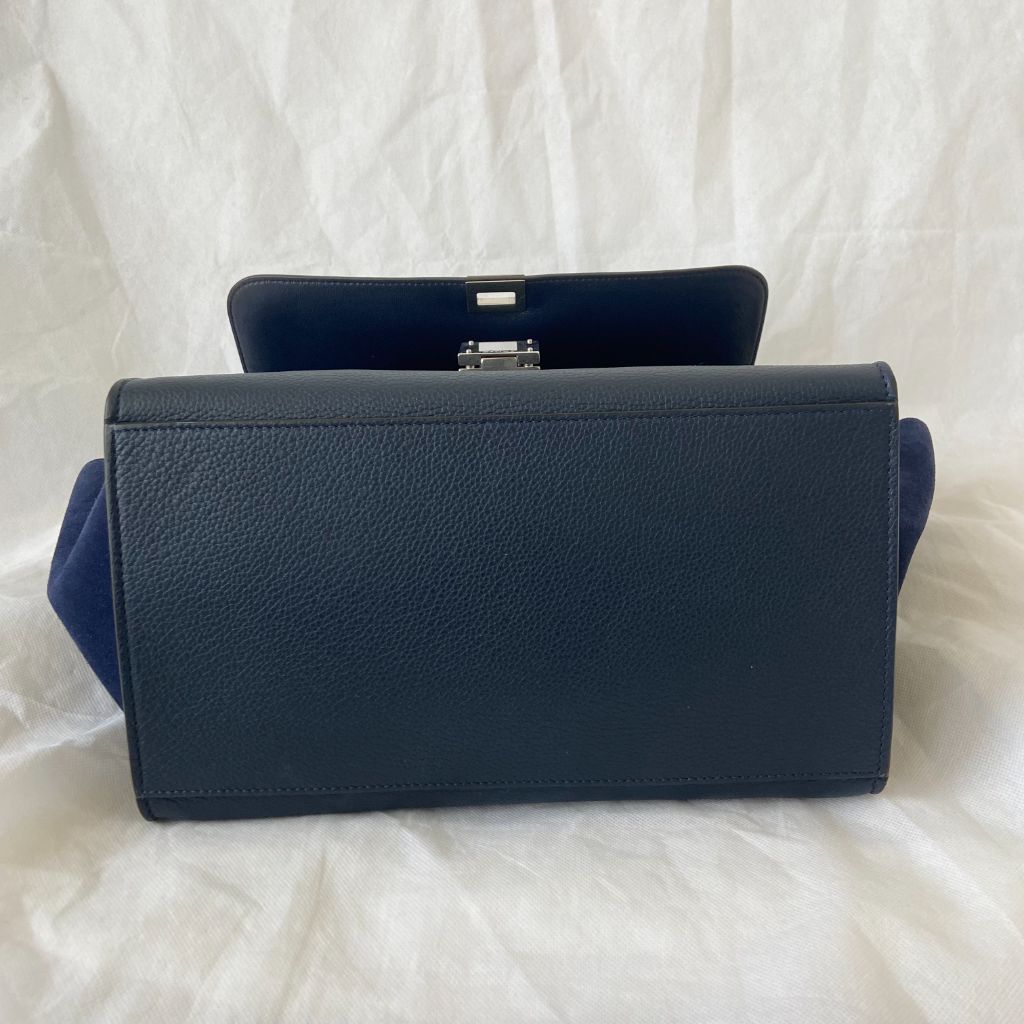 Céline Navy Blue Suede and Leather Medium Trapeze Top Handle Bag