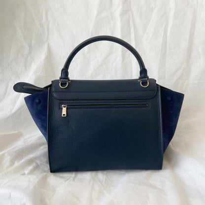 Céline Navy Blue Suede and Leather Medium Trapeze Top Handle Bag
