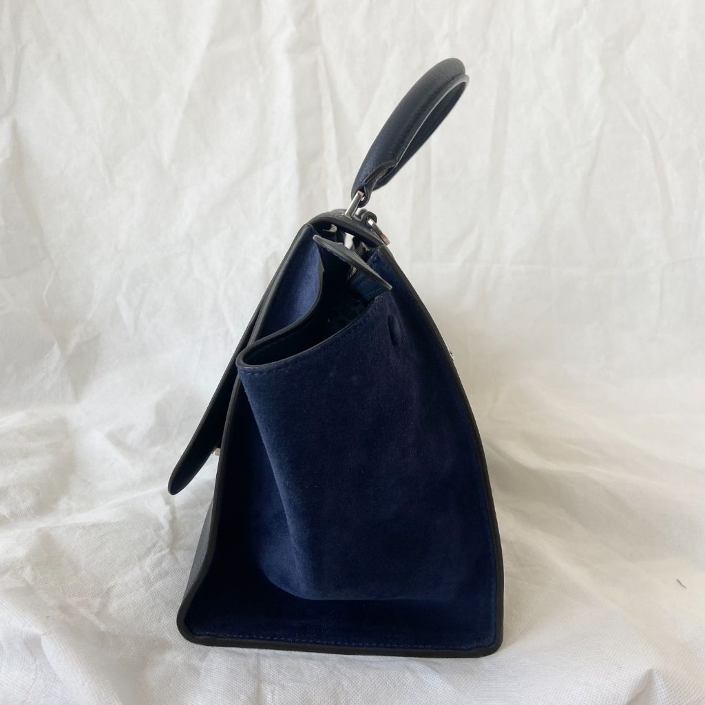 Céline Navy Blue Suede and Leather Medium Trapeze Top Handle Bag