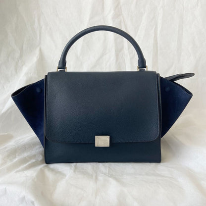 Céline Navy Blue Suede and Leather Medium Trapeze Top Handle Bag