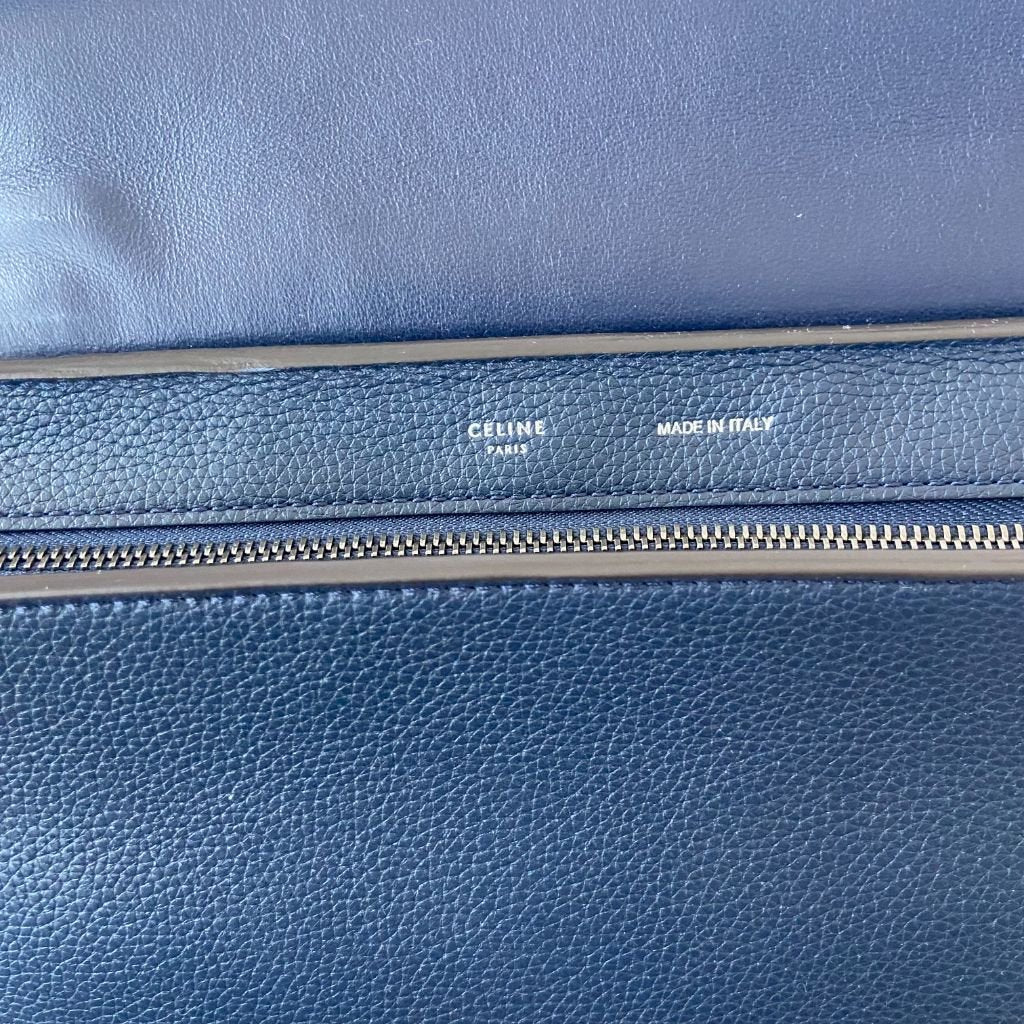 Céline Navy Blue Suede and Leather Medium Trapeze Top Handle Bag