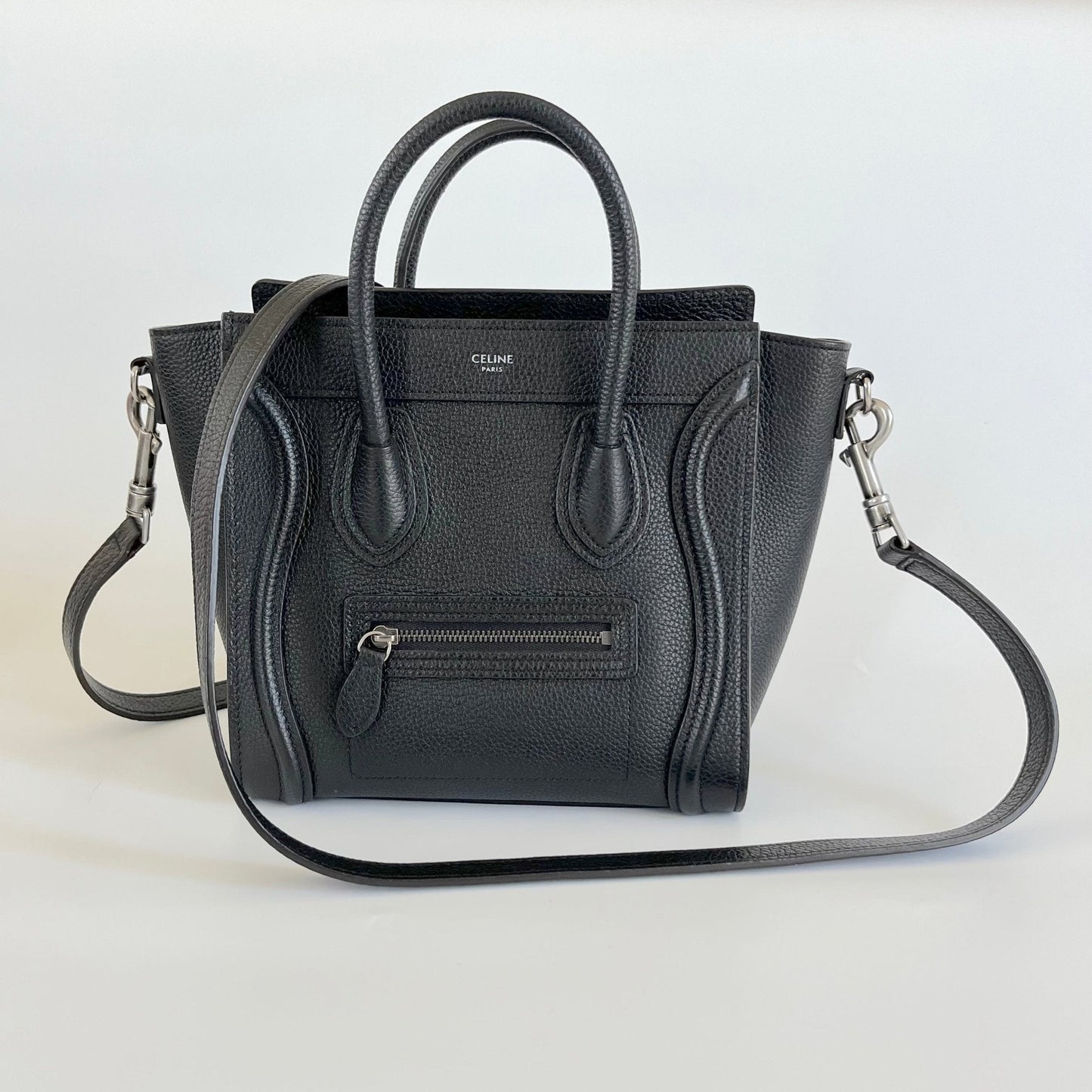 Celine textured black leather nano luggage bag with strap