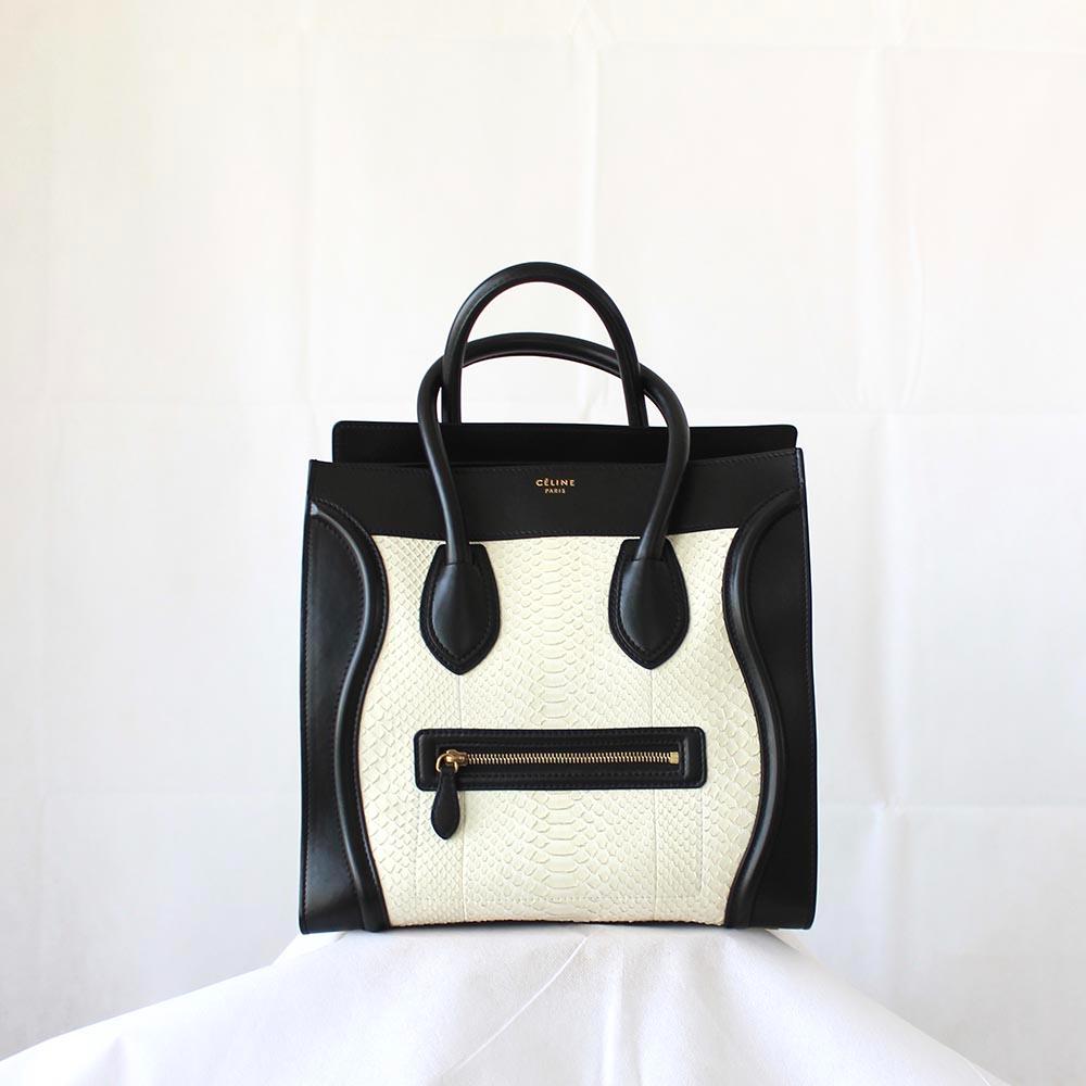 Celine White Python Leather Black Luggage Mini Tote Bag