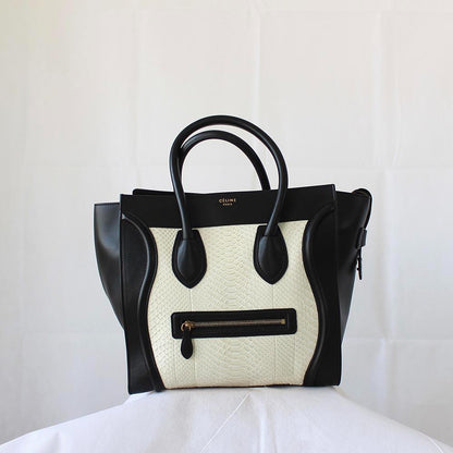 Celine White Python Leather Black Luggage Mini Tote Bag