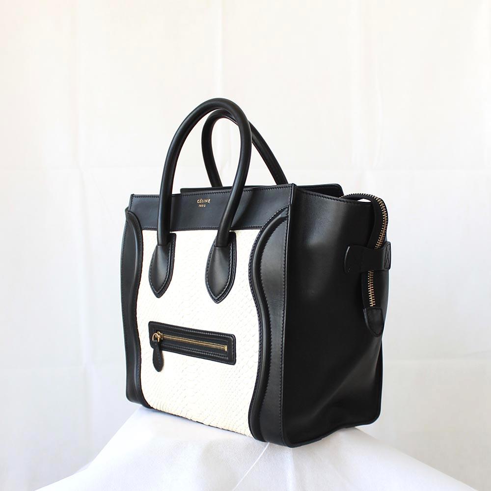 Celine White Python Leather Black Luggage Mini Tote Bag