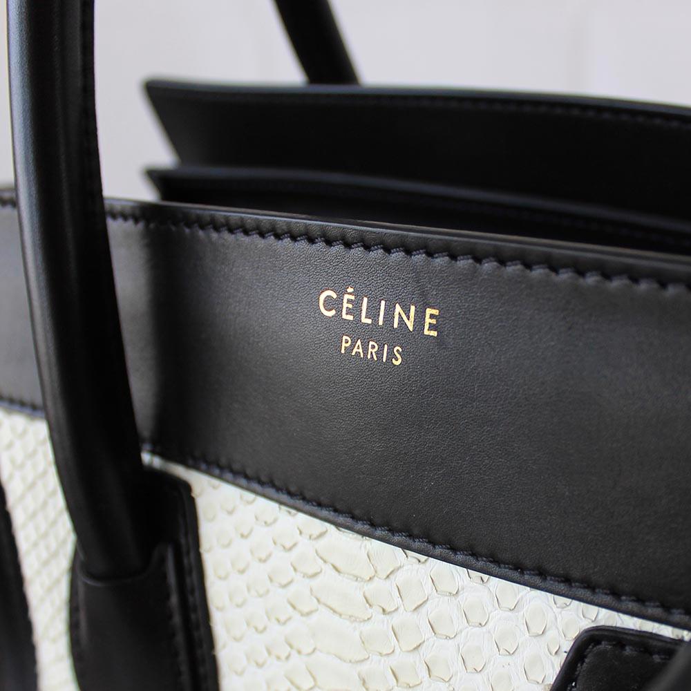 Celine White Python Leather Black Luggage Mini Tote Bag