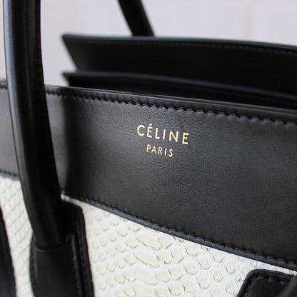 Celine White Python Leather Black Luggage Mini Tote Bag