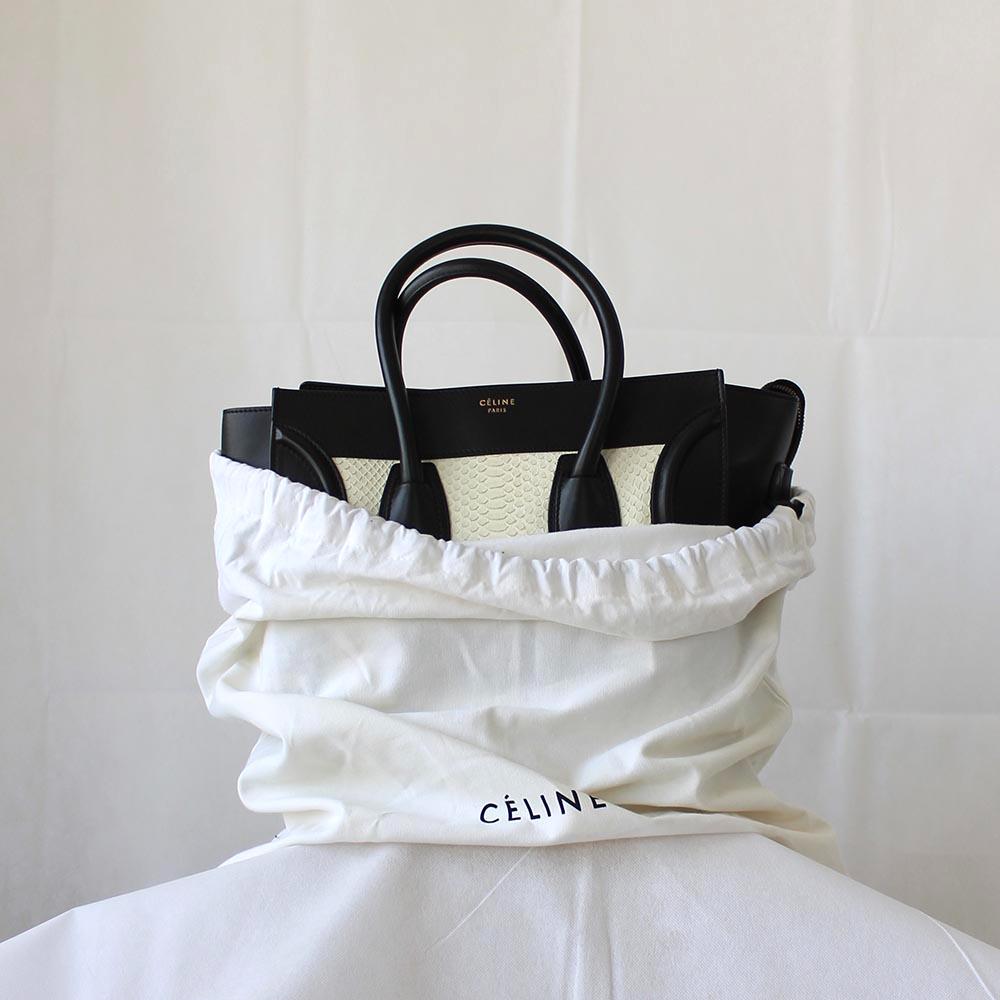 Celine White Python Leather Black Luggage Mini Tote Bag