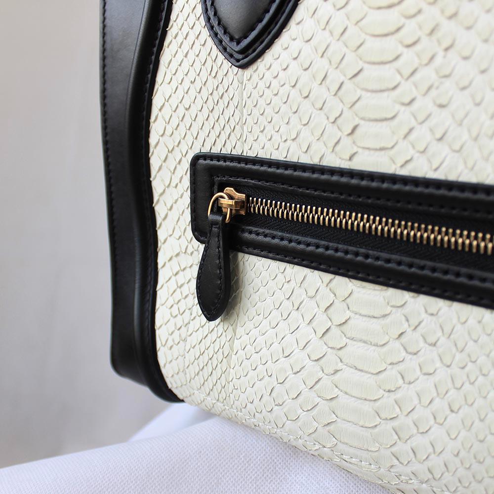 Celine White Python Leather Black Luggage Mini Tote Bag