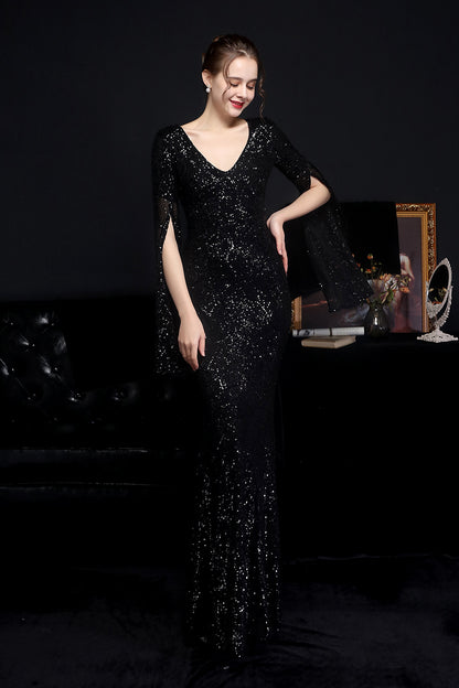 loveedsTM-Sequined long banquet slim fishtail elegant lady evening dress