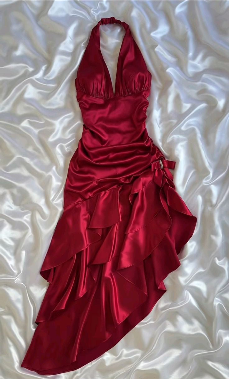 Hot Red Suspender Fashion Sexy Simple long Satin Ruffle Elegant Ball Gown Evening Dress Party Dress Homecoming Dress gh3234