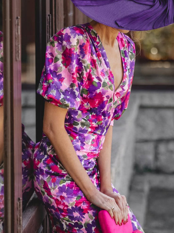 Temperament Puff Sleeves Floral Women's Dress