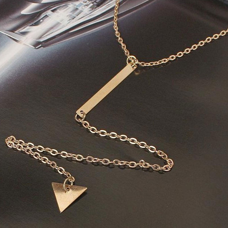 metal bar geometric triangle tassel pendant necklace