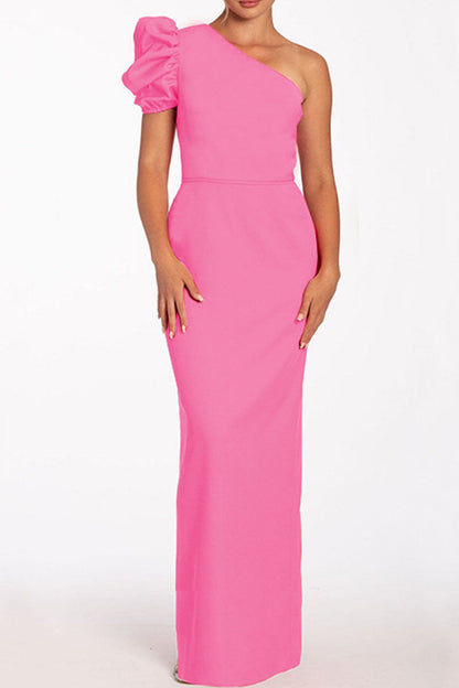 loveedsTM-Casual Solid Backless Oblique Collar Long Dresses