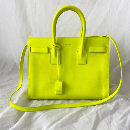 Saint Laurent Neon Yellow Leather Small Classic Sac De Jour Tote