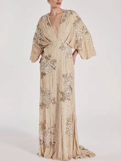 Vintage Kimono Sleeve Delicate Pattern Women's Dress