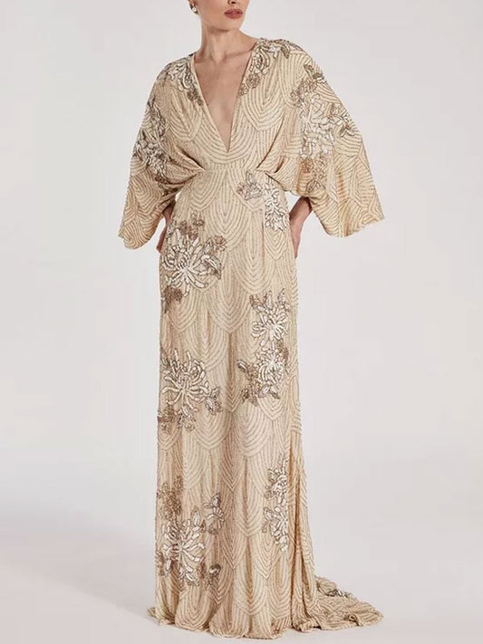 Vintage Kimono Sleeve Delicate Pattern Women's Dress