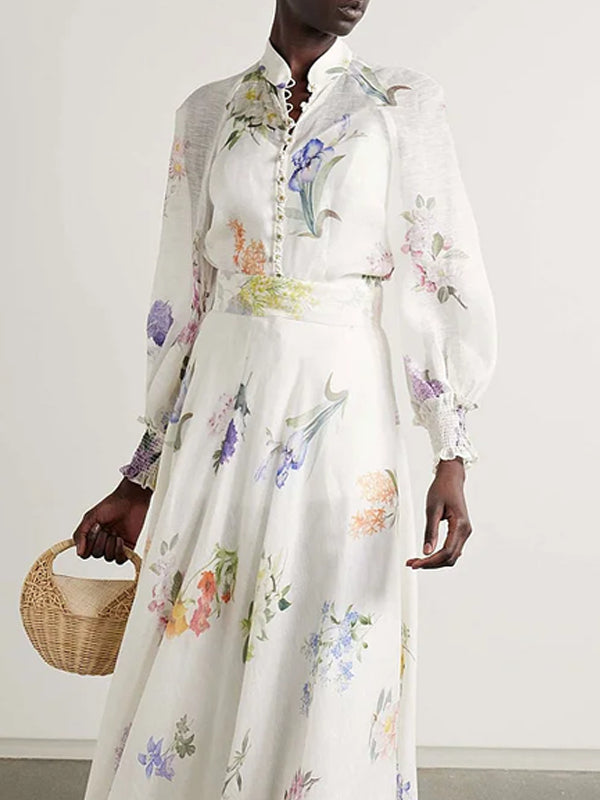 Floral-print Linen and Silk-blend Maxi Dress