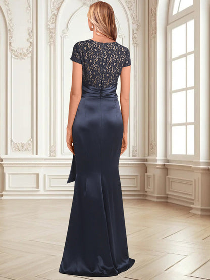 V-neck Lace Solid Color Maxi Dress