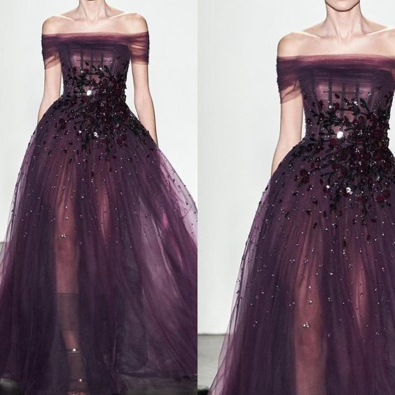 Off the shoulder short sleeve a line tulle beading crystal tulle evening prom dresses   cg10021