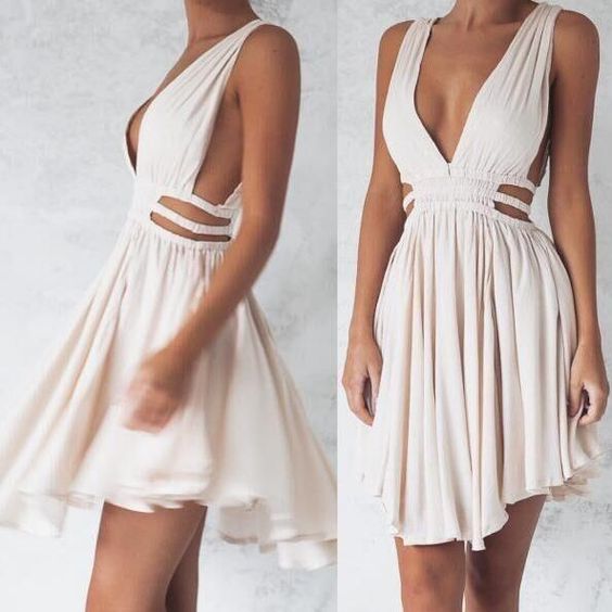 Ivory Cute V Neck Homecoming Dress,Chiffon A Line Party Dress,Graduation Dress   cg10184