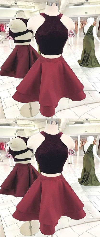 Cute burgundy two pieces short dress, burgundy homecoming dress cg1021