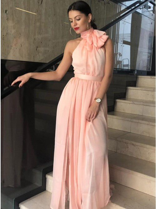 pink prom dress A-Line High Neck Pink Chiffon prom dress   cg10256